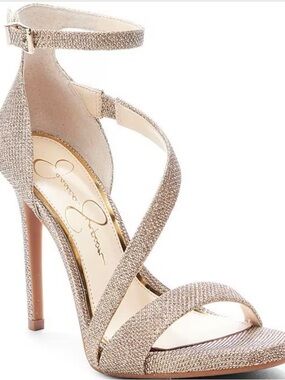 Jessica Simpson Rayli Metallic Ankle Wrap Stiletto Dress Sandals